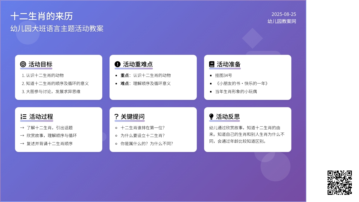 幼儿园大班教案《十二生肖的来历》含反思