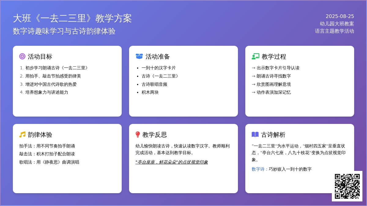 幼儿园大班教案《一去二三里》含反思