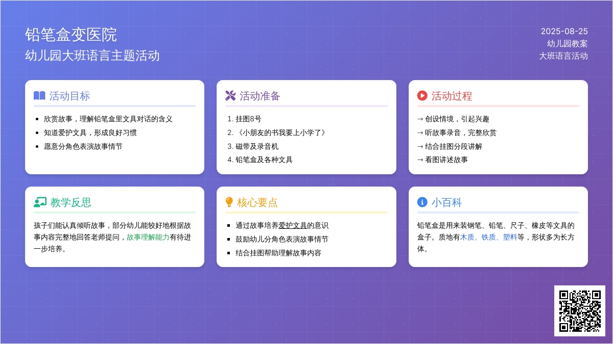 幼儿园大班教案《铅笔盒变医院》含反思