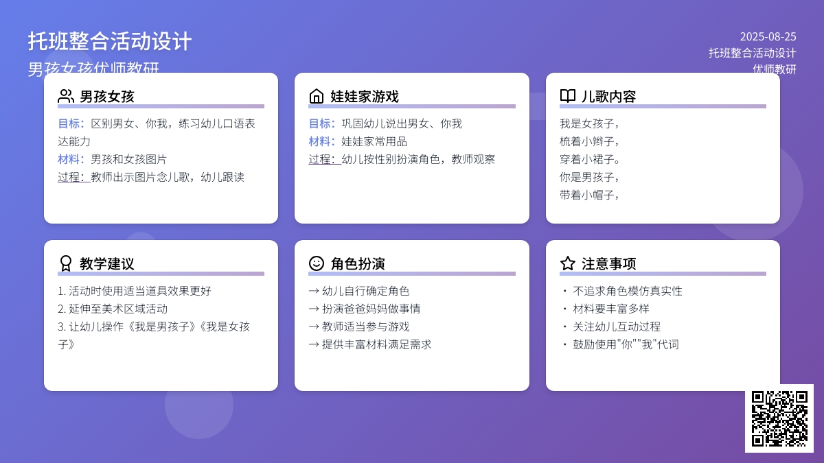 幼儿园托班社会活动设计――男孩女孩