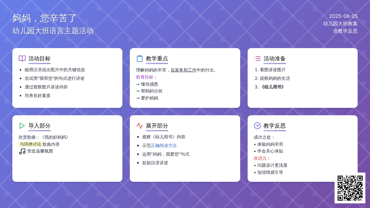 幼儿园大班教案《妈妈，您辛苦了》含反思