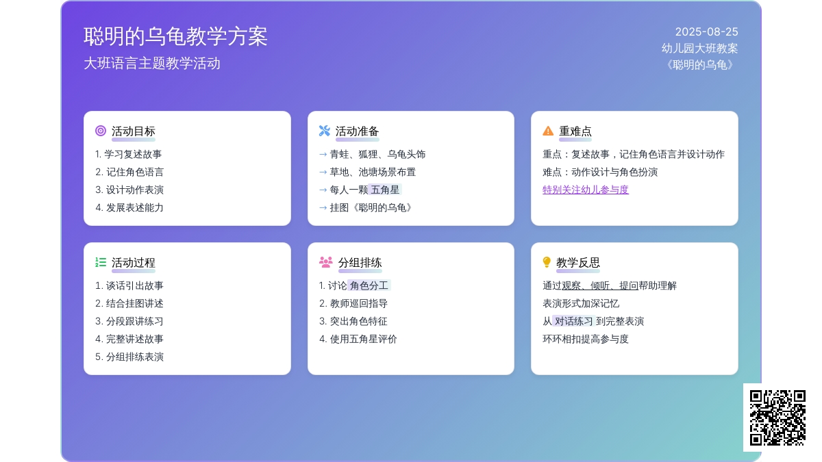 幼儿园大班教案《聪明的乌龟》含反思