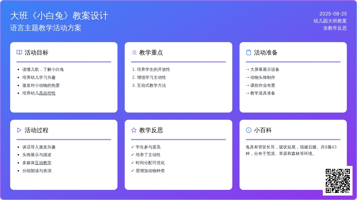 幼儿园大班教案《小白兔》含反思