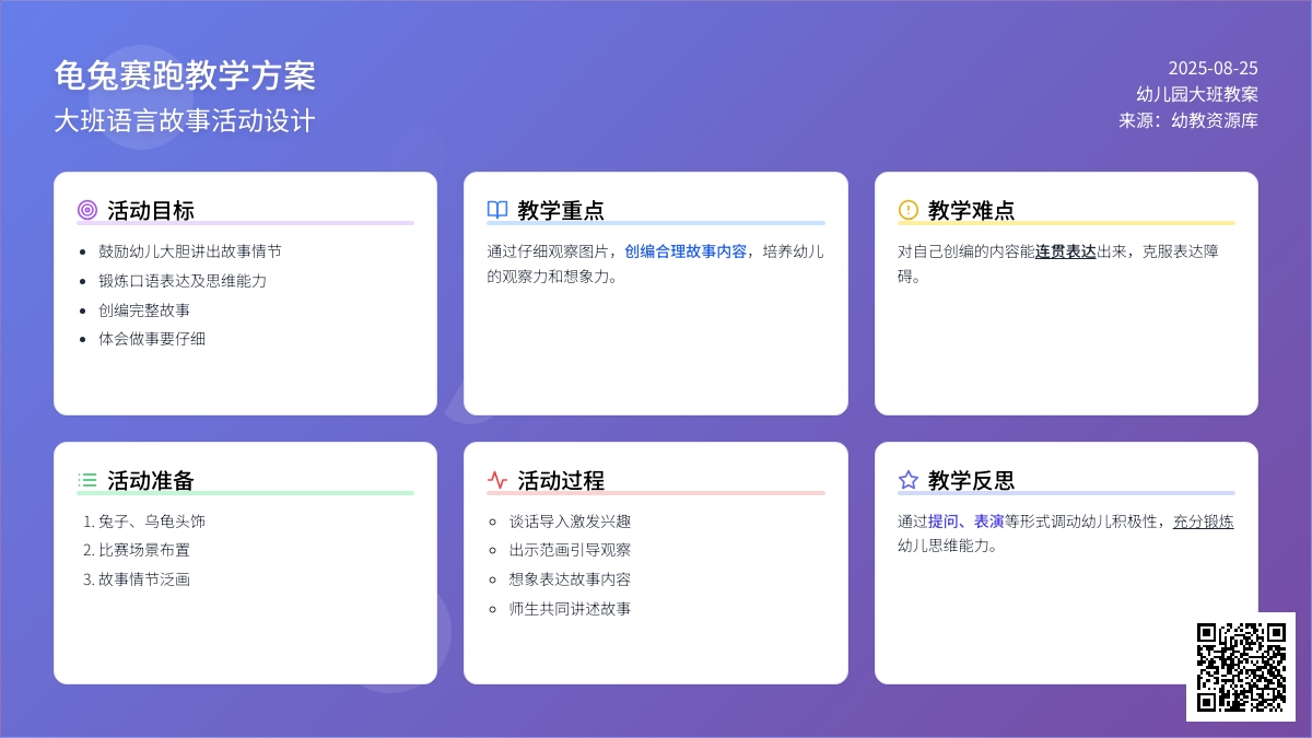 幼儿园大班故事语言教案《龟兔赛跑》含反思