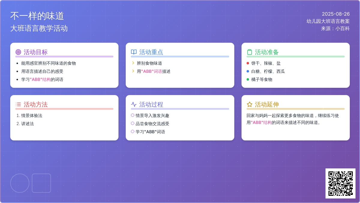幼儿园大班语言教案《不一样的味道》