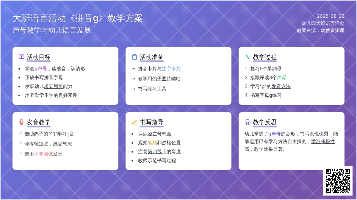 幼儿园大班语言活动教案《拼音g》含反思