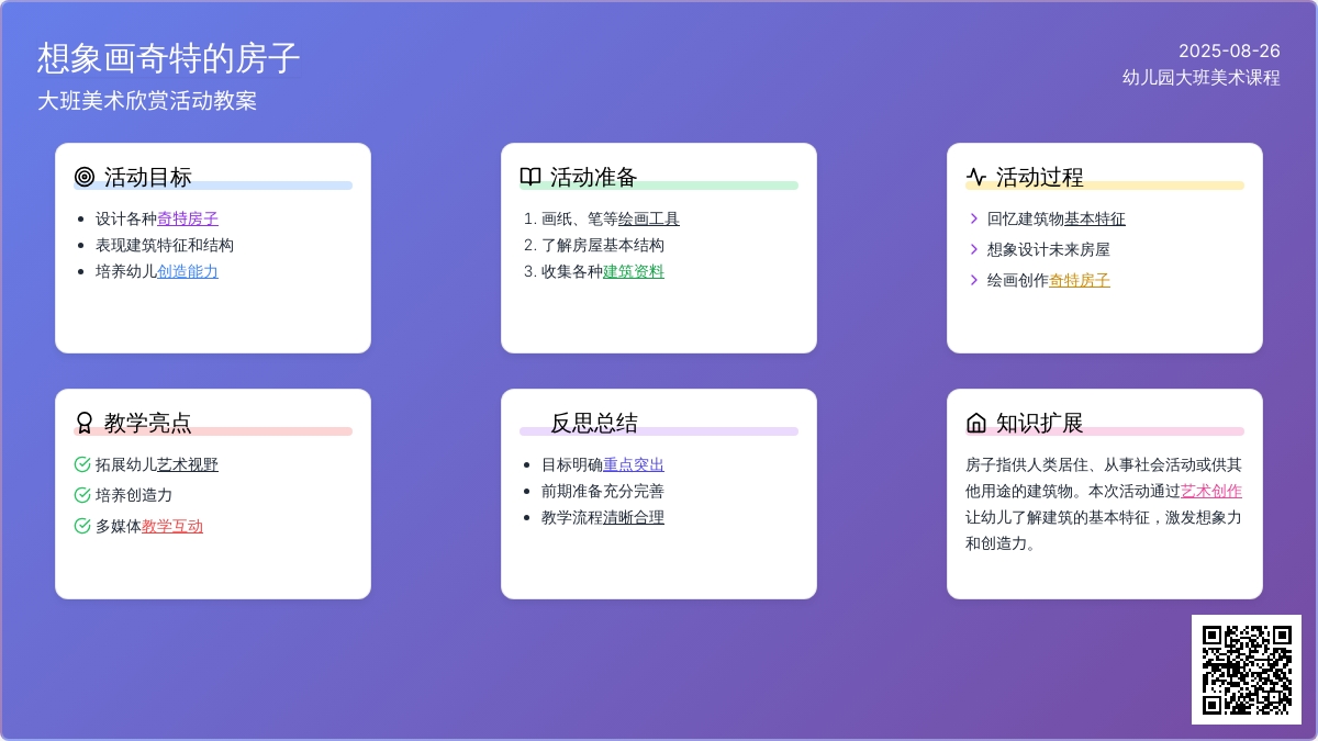 幼儿园大班美术欣赏教案《想象画奇特的房子》含反思