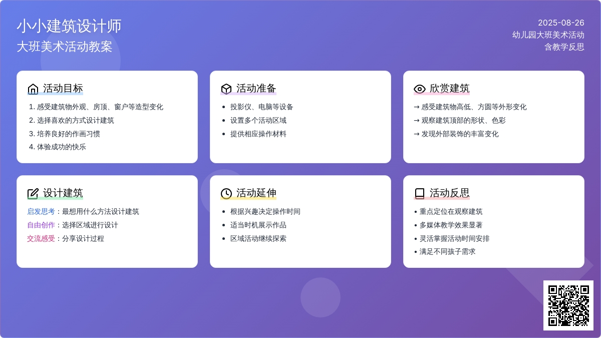 幼儿园大班美术活动教案《小小建筑设计师》含反思