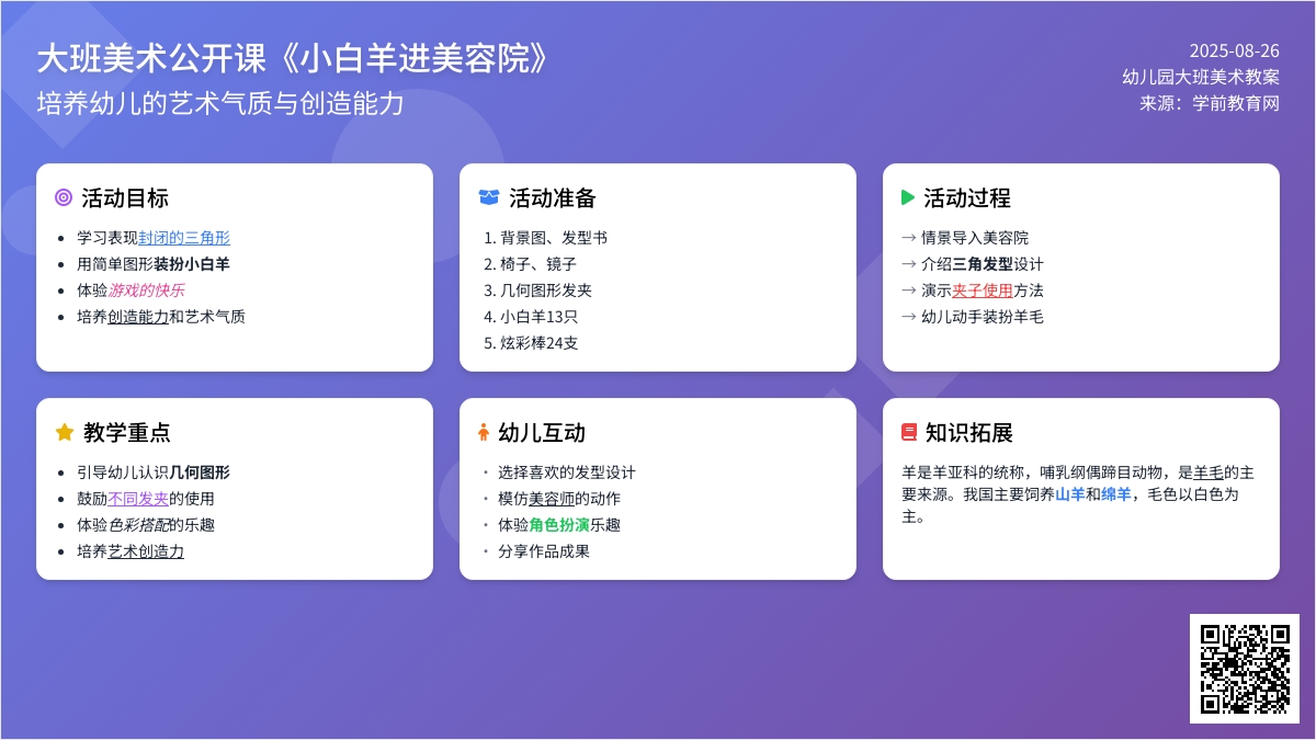 幼儿园大班美术公开课教案《小白羊进美容院》