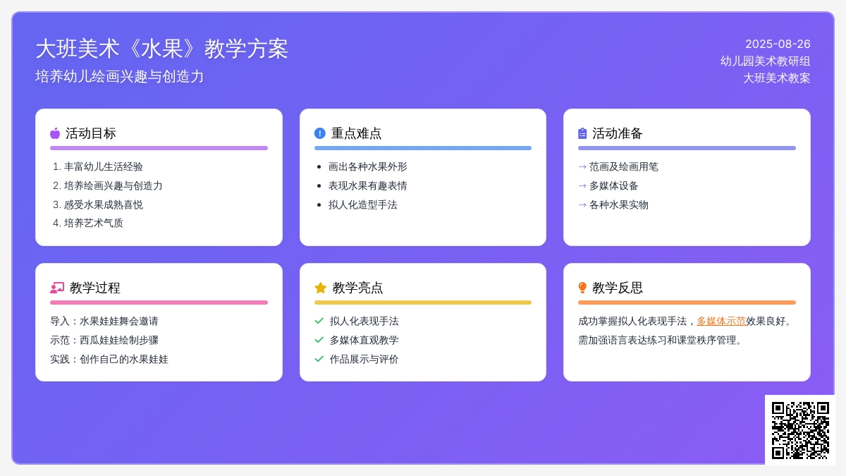 幼儿园大班美术教案《水果》含反思