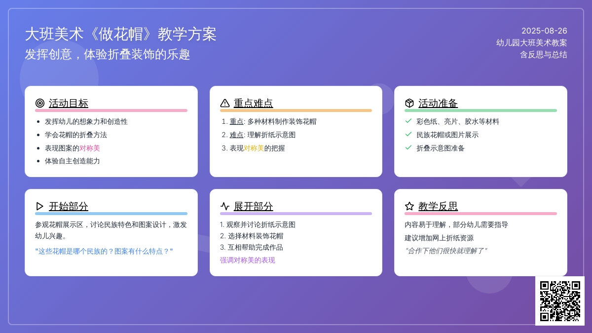 幼儿园大班美术教案《做花帽》含反思