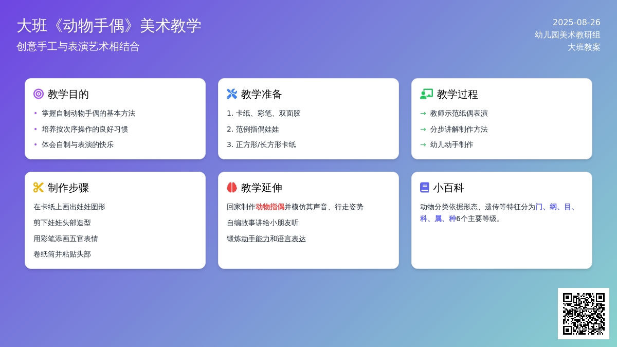 幼儿园大班教案《动物手偶》