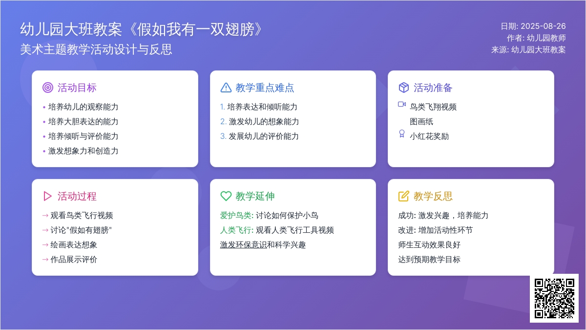 幼儿园大班教案《假如我有一双翅膀》含反思