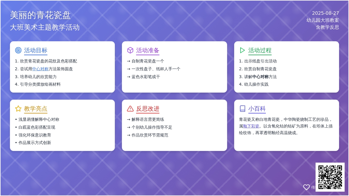 幼儿园大班教案《美丽的青花瓷盘》含反思