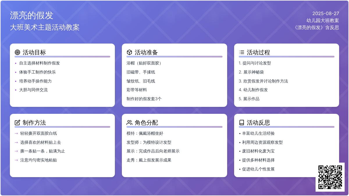 幼儿园大班教案《漂亮的假发》含反思