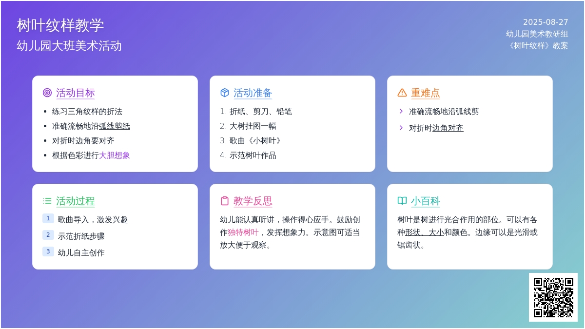 幼儿园大班教案《树叶纹样》含反思