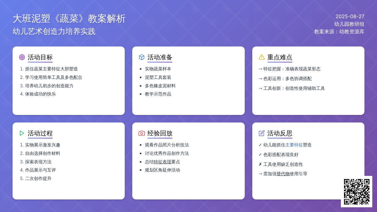 幼儿园大班泥塑教案《蔬菜》含反思
