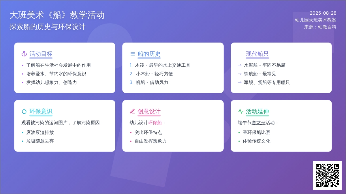 幼儿园大班美术教案《船》