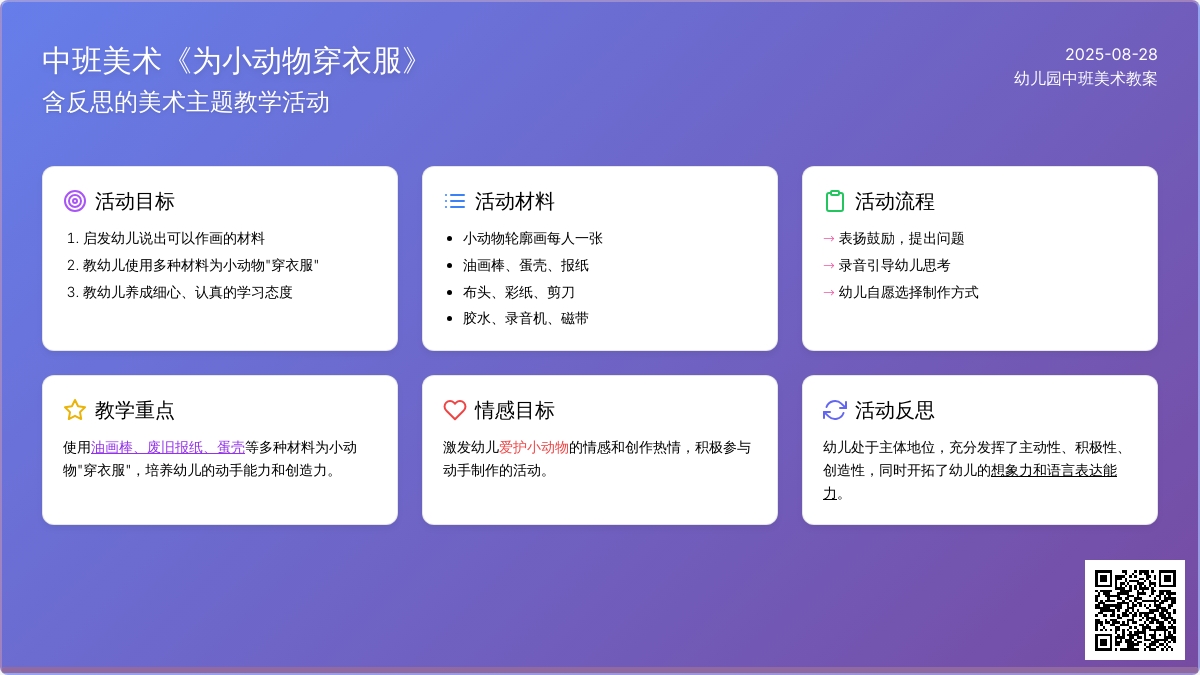 幼儿园中班美术教案《为小动物穿衣服》含反思