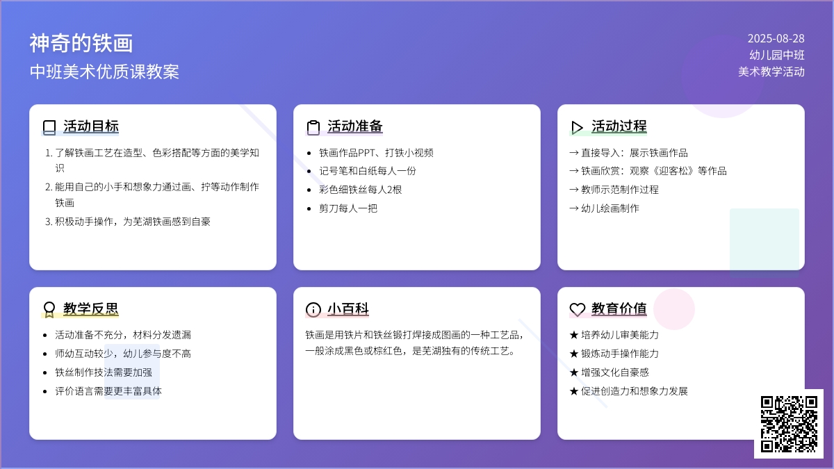 幼儿园中班美术优质课教案《神奇的铁画》含反思