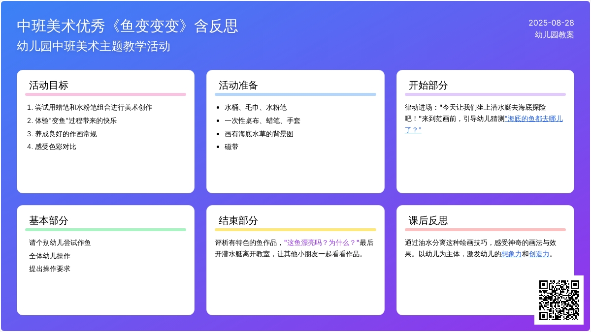 幼儿园中班美术优秀教案《鱼变变变》含反思