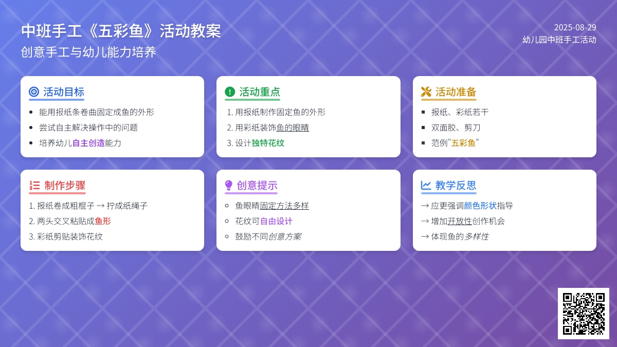 幼儿园中班手工活动教案《五彩鱼》含反思