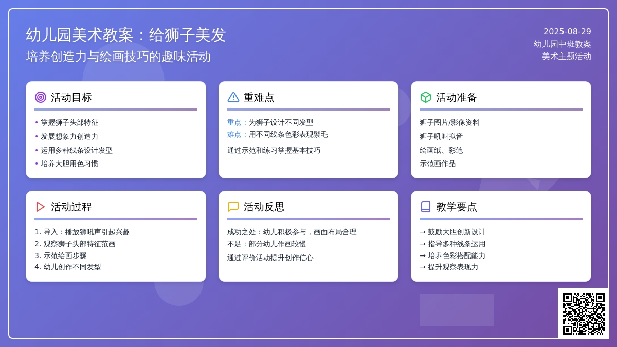 幼儿园中班教案《给狮子美发》含反思