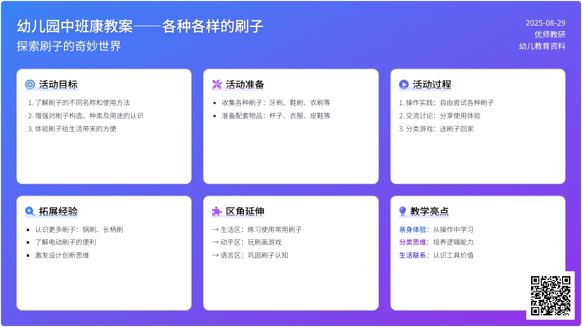 幼儿园中班健康活动设计――各种各样的刷子