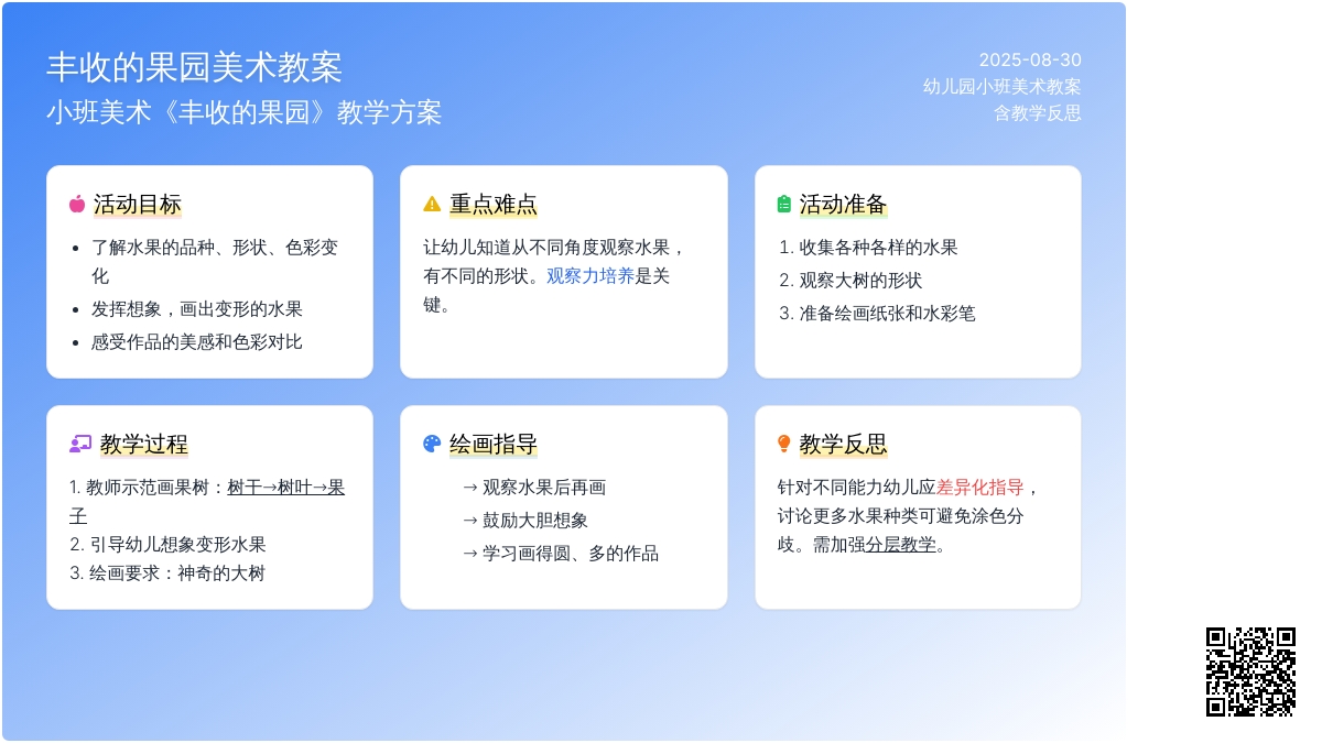 幼儿园小班美术教案《丰收的果园》含反思