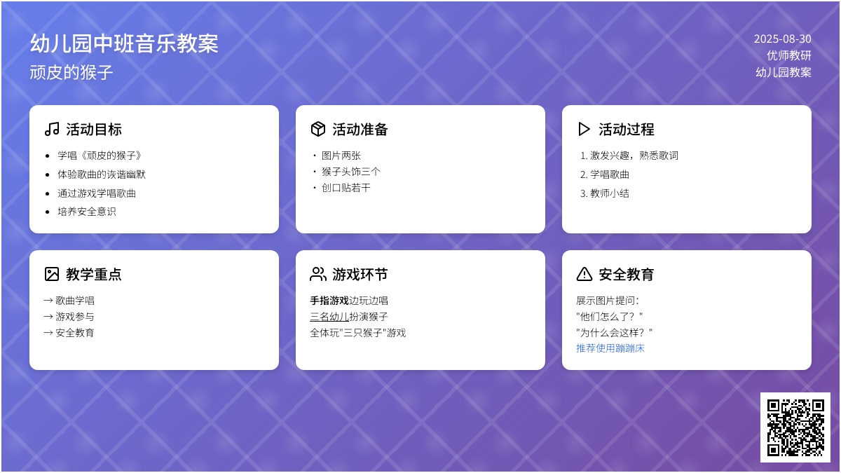 幼儿园中班音乐活动设计：顽皮的猴子