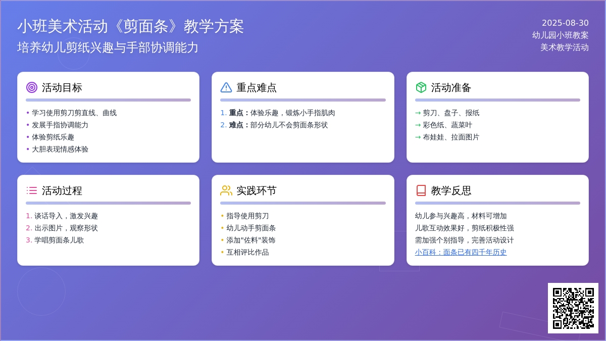 幼儿园小班教案《剪面条》含反思