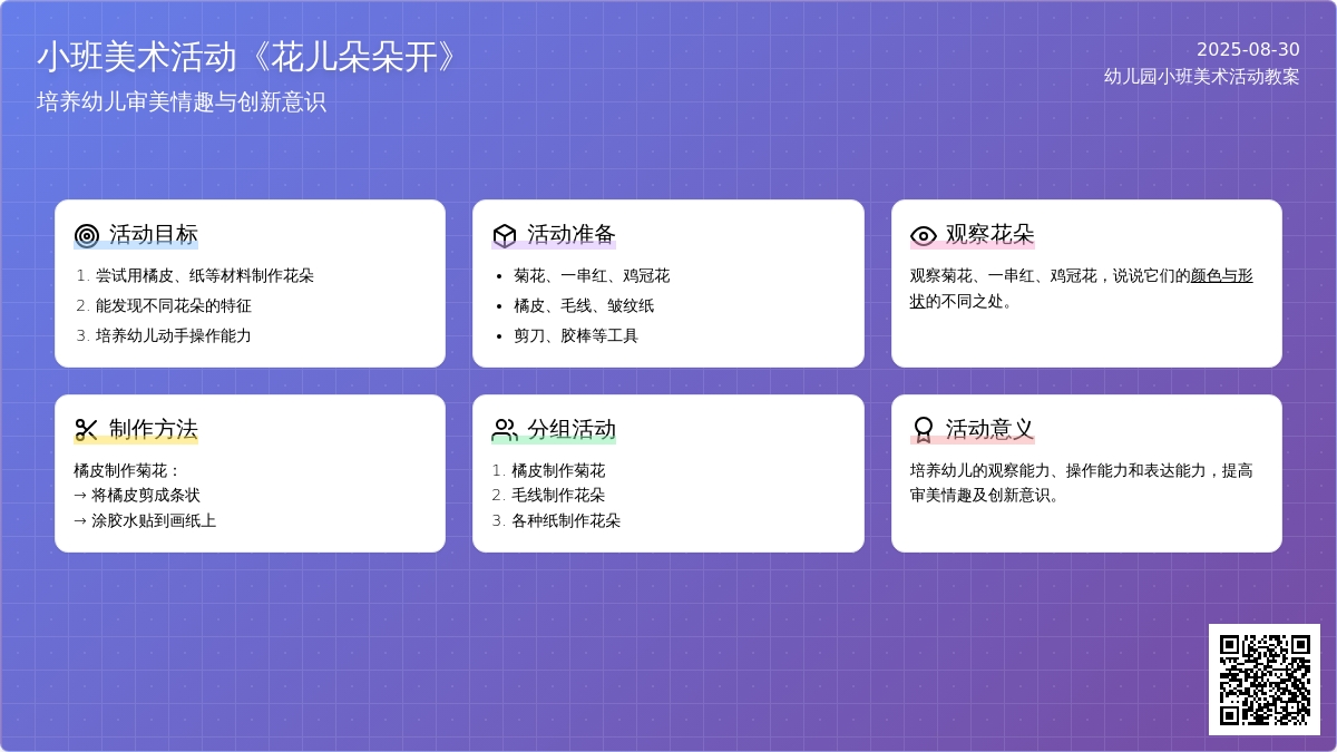 幼儿园小班美术活动教案《花儿朵朵开》