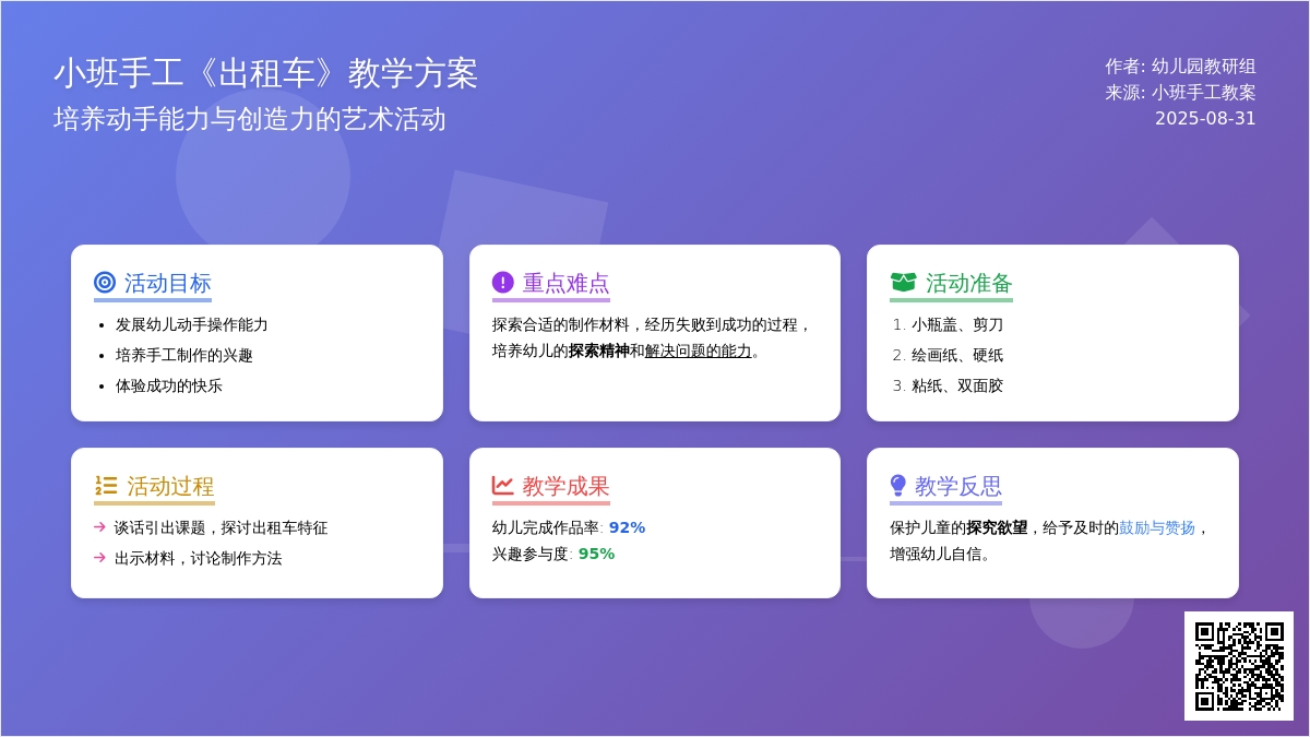 幼儿园小班手工教案《出租车》含反思