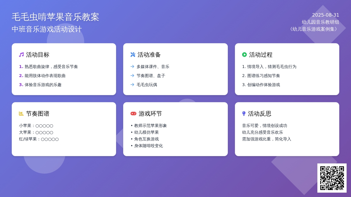 幼儿园中班音乐活动及反思：《毛毛虫啃苹果》