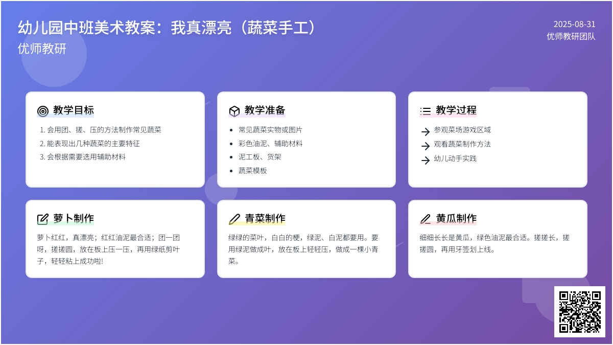 幼儿园中班美术活动设计：我真漂亮（蔬菜手工）