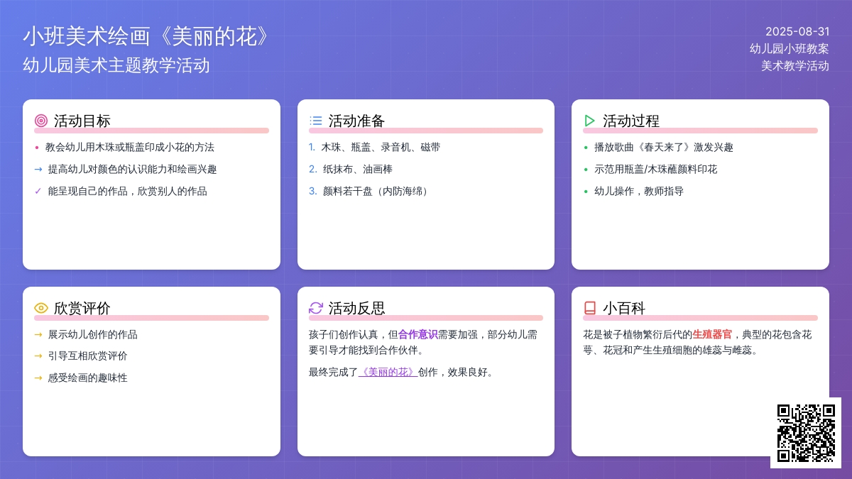 幼儿园小班美术绘画教案《美丽的花》含反思