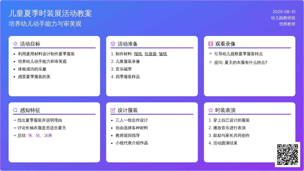 幼儿园中班美术活动：儿童夏季时装展