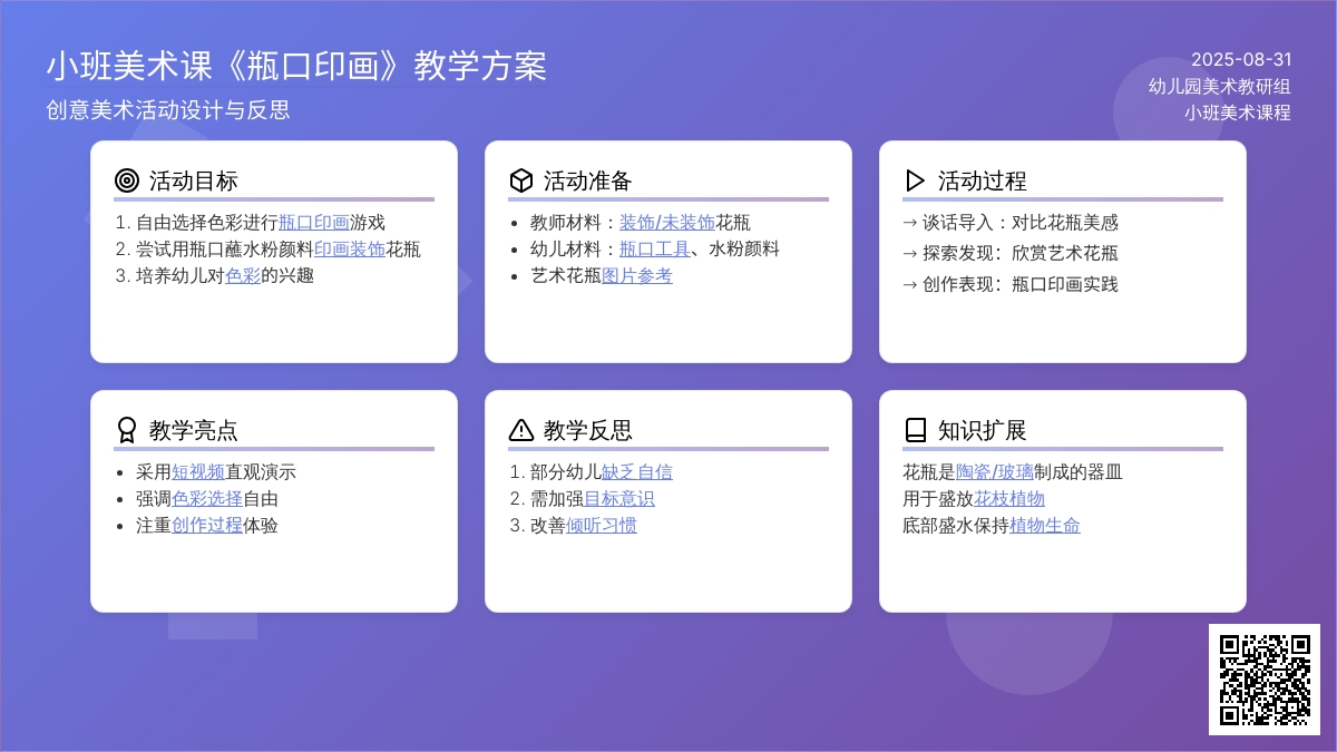 幼儿园小班美术课教案《瓶口印画》含反思