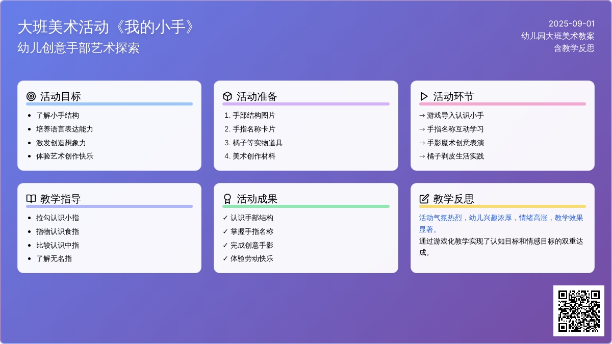 幼儿园大班美术活动教案《我的小手》含反思