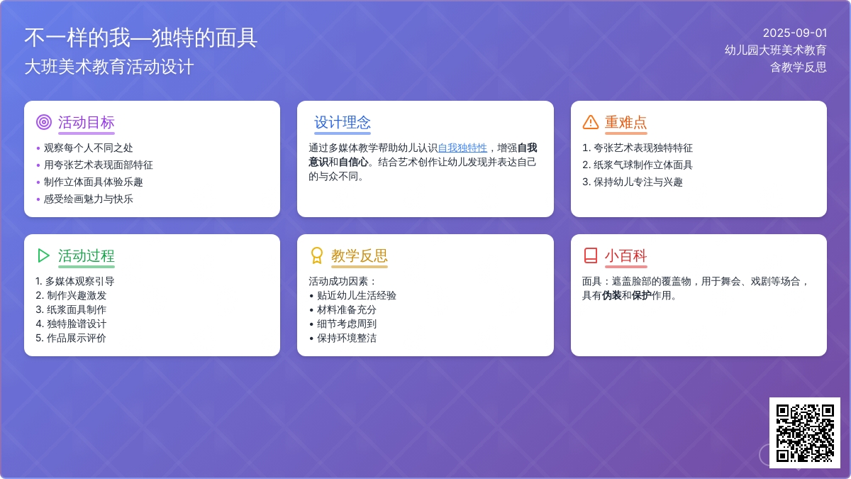 幼儿园大班美术教育教案《不一样的我―独特的面具》含反思