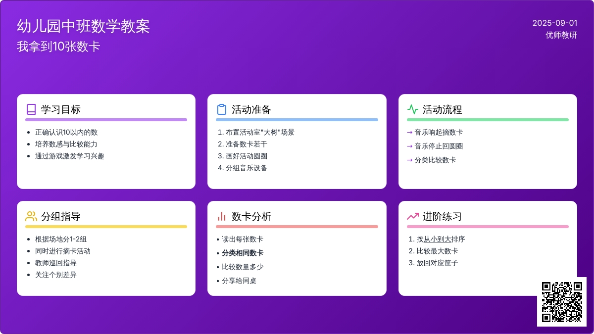 幼儿园中班数学活动――我拿到10张数卡