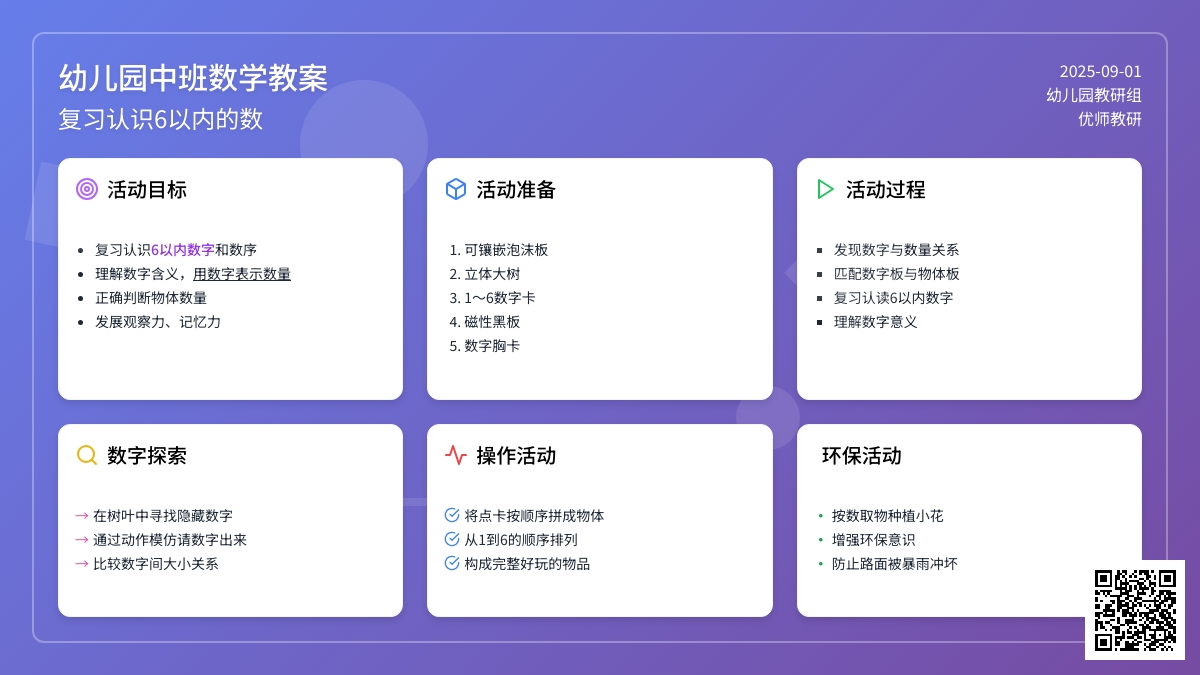 幼儿园中班数学教案――复习认识6以内的数