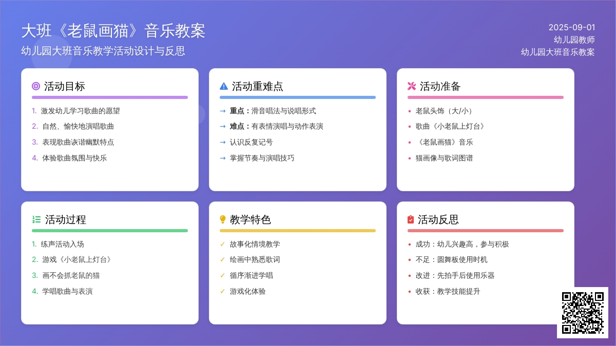 幼儿园大班音乐教案《老鼠画猫》含反思