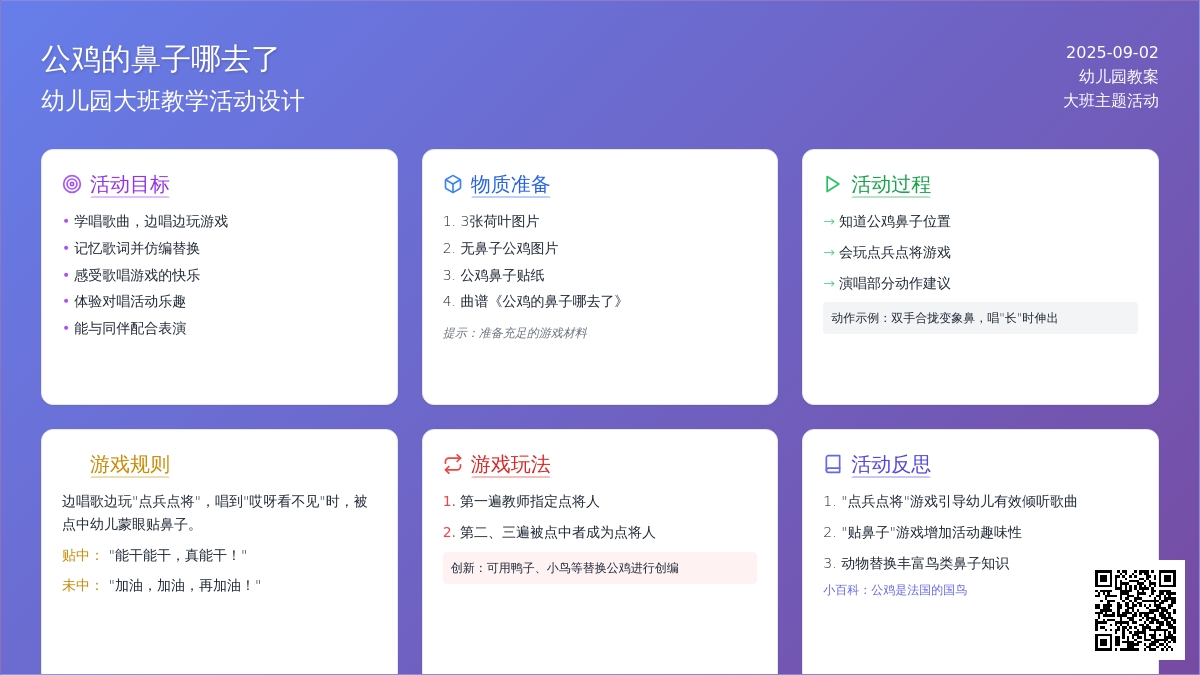 幼儿园大班教案《公鸡的鼻子哪去了》含反思