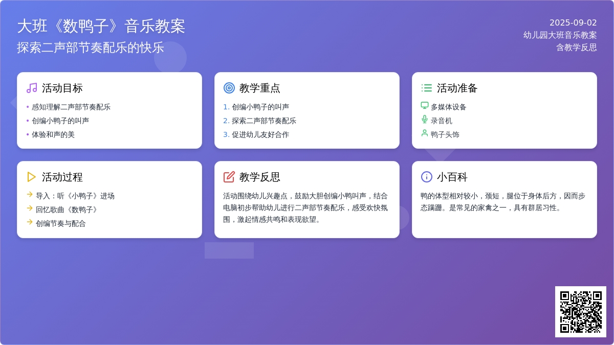 幼儿园大班音乐教案《数鸭子》含反思