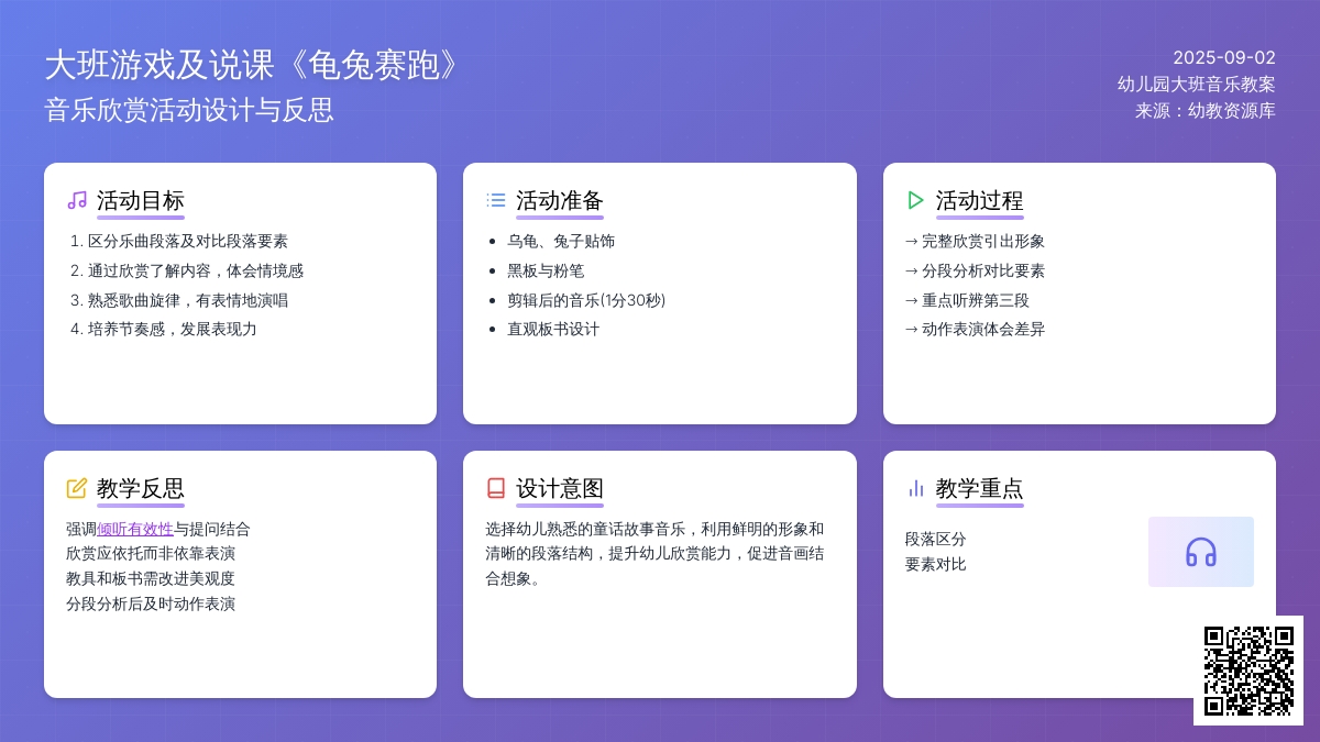 幼儿园大班音乐游戏教案及说课《龟兔赛跑》含反思