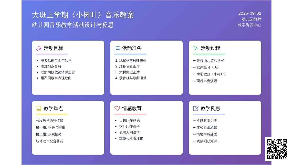 幼儿园大班上学期音乐教案《小树叶》含反思