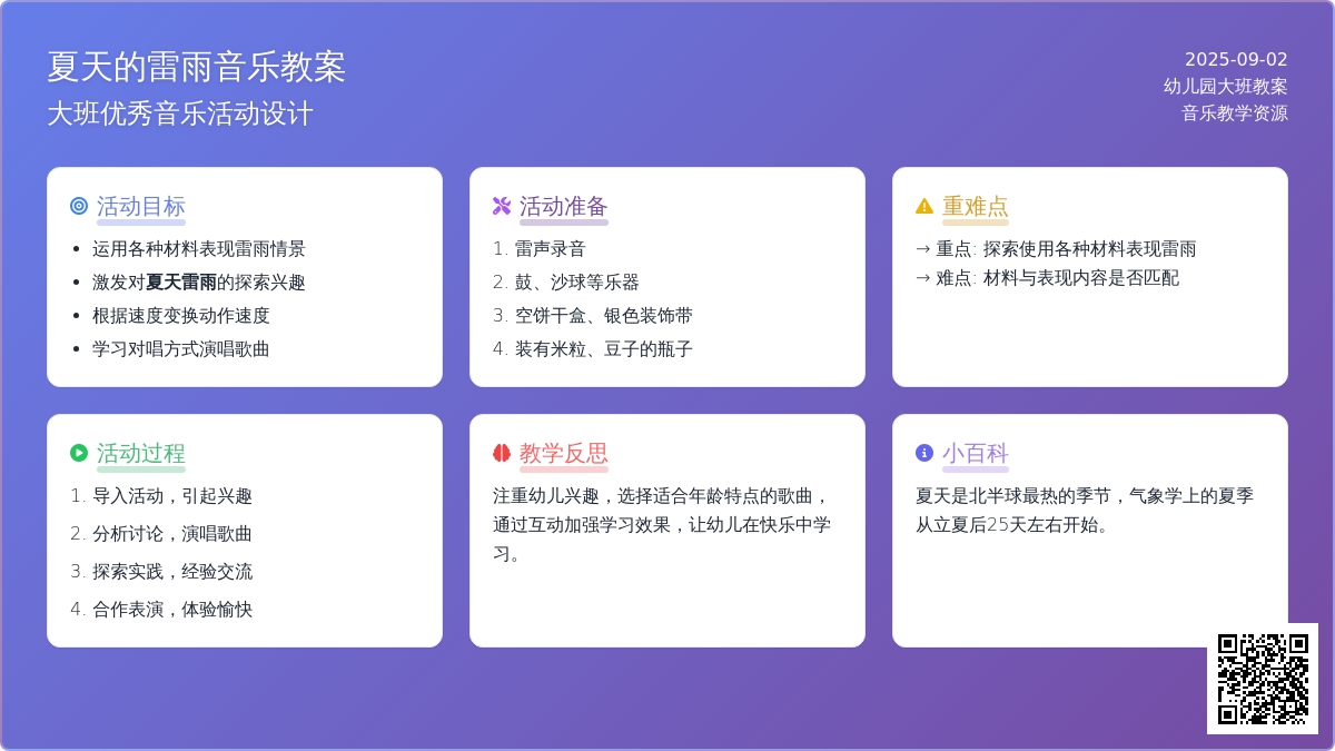 幼儿园大班音乐优秀教案《夏天的雷雨》含反思