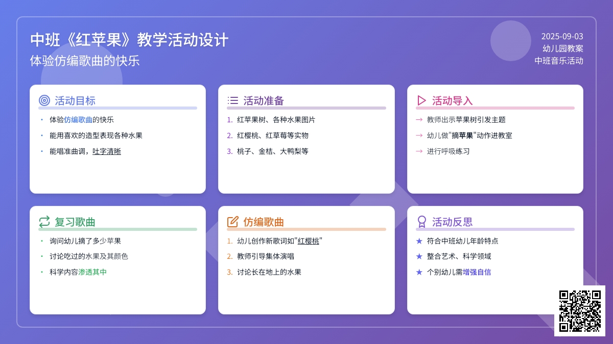 幼儿园中班教案《红苹果》含反思