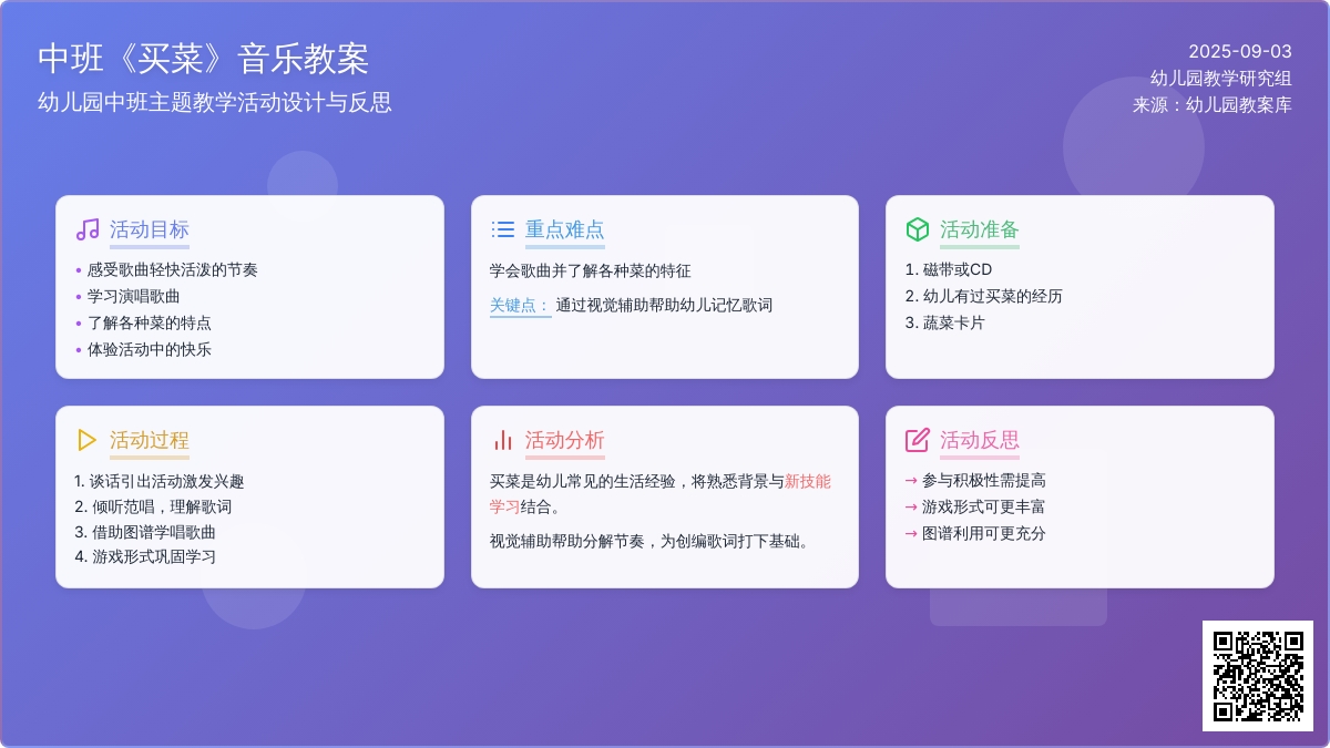 幼儿园中班音乐教案《买菜》含反思